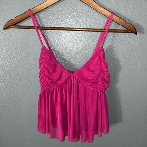 Urban Outfitters Edikted Chloe Gathered Mesh Top Pink Size S